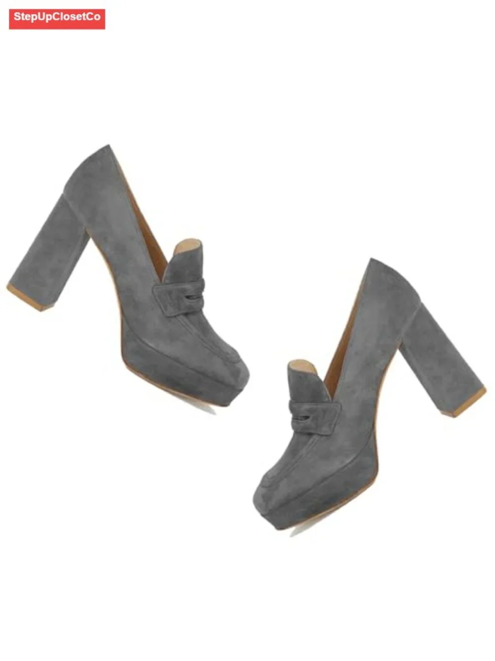 Women Suede Platform Loafers Chunky Block High Heels Square Toe Slip On 4